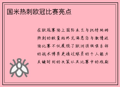 国米热刺欧冠比赛亮点
