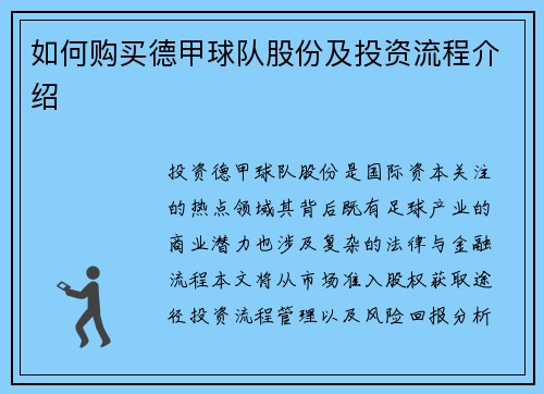 如何购买德甲球队股份及投资流程介绍